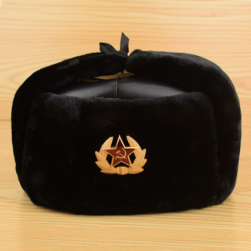 苏联帽徽雷锋帽加绒东北棉帽冬季防寒帽骑车护耳保暖帽男士保安帽