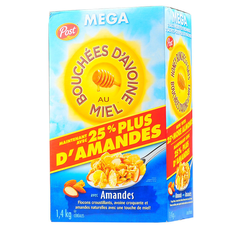 现货美国原装加版宝氏Post蜂蜜大杏仁即食燕麦片1.41kg早餐零食