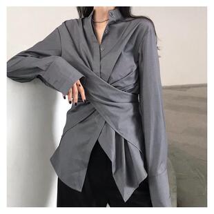 心机设计感chic衬衫女2026韩版ins超火bf宽松不规则显瘦长袖上衣