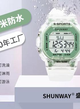 新款透明方块电子手表学生青少年多功能户外运动防水夜光电子表