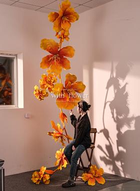 黄橙色桂花EVA防水手工定制室外布景橱窗氛围布置街景商业美陈花