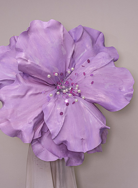 高端婚礼紫色EVA闪粉虞美人装饰舞台纸花手工DIY美陈花艺橱窗美塑