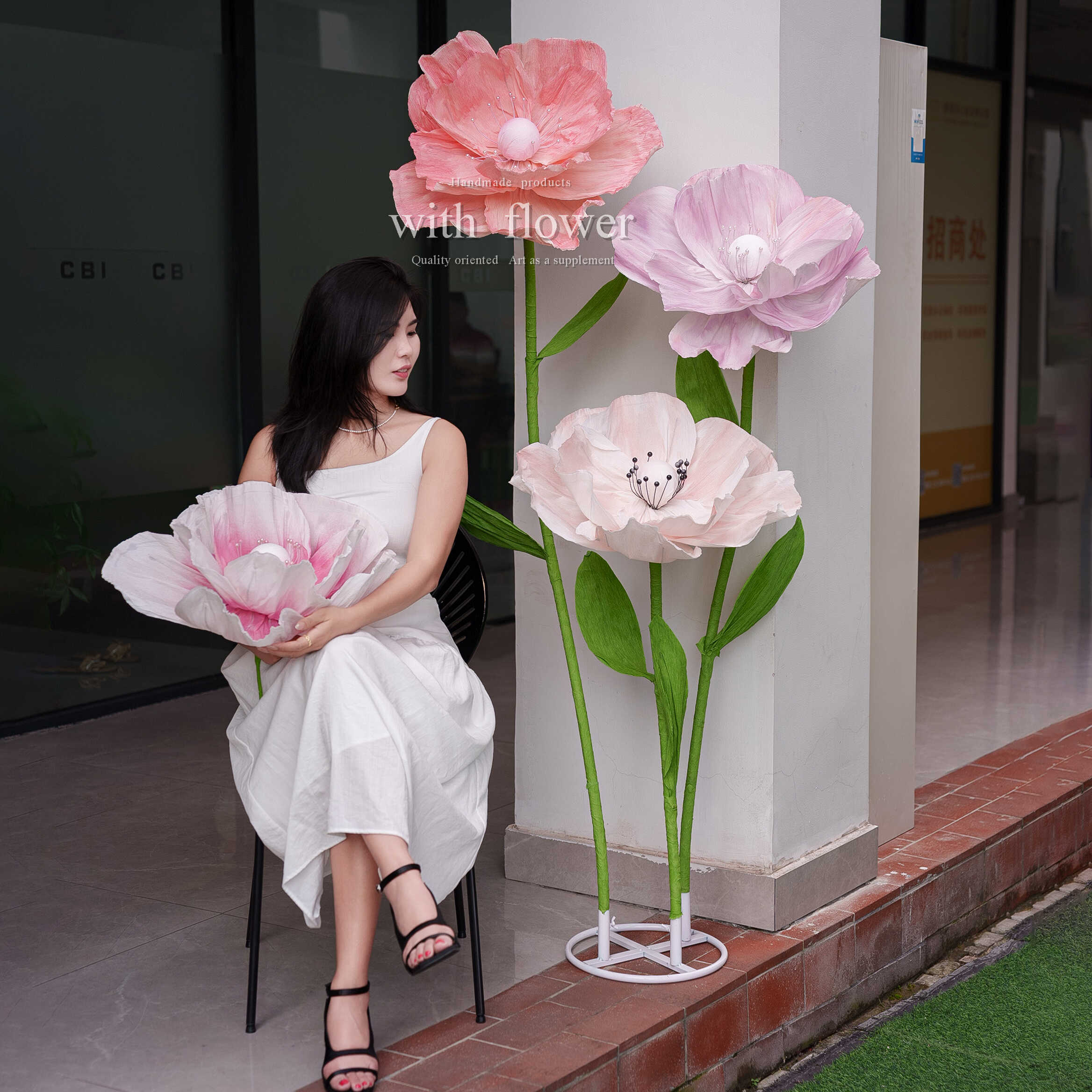 巨型纸艺虞美人立杆道具仿真花