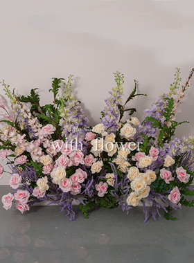 浅粉黄色地排花绢花仿真花婚礼舞台背景装饰布置摆件橱窗道具地面