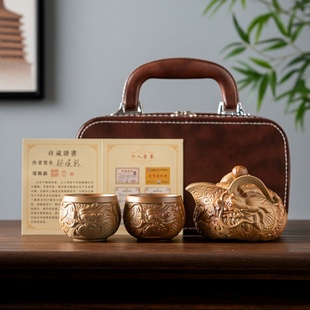 粗陶浮雕祥龙手抓壶一壶两杯旅行茶具套装家用户外便携式快客