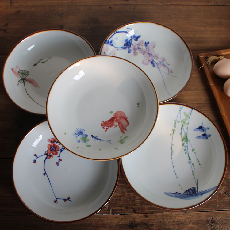 釉下彩手绘青花古风中式圆形菜盘