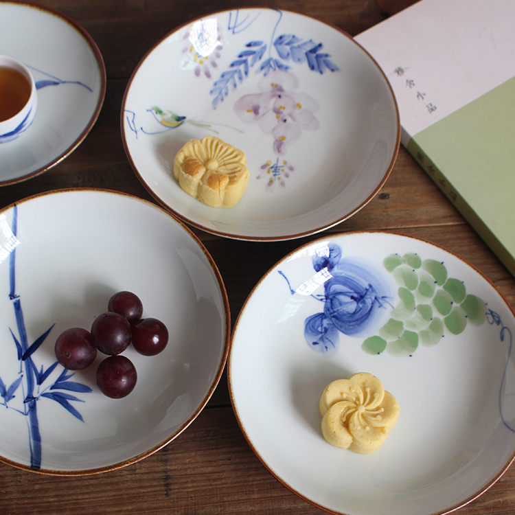 手绘釉下彩竹子陶瓷圆盘