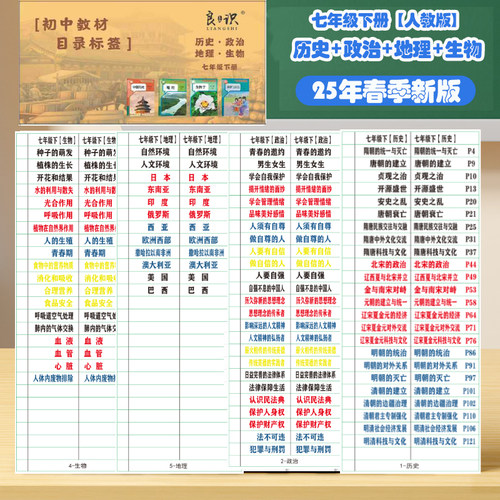 人教版目录标签贴开卷速查中考