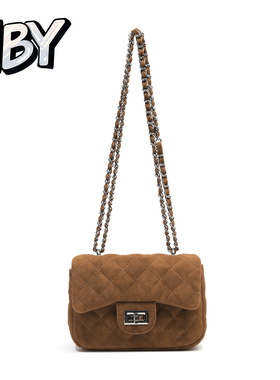 NBY原创潮牌小众复古菱格链条25新款小方包女百搭翻盖单肩斜挎包