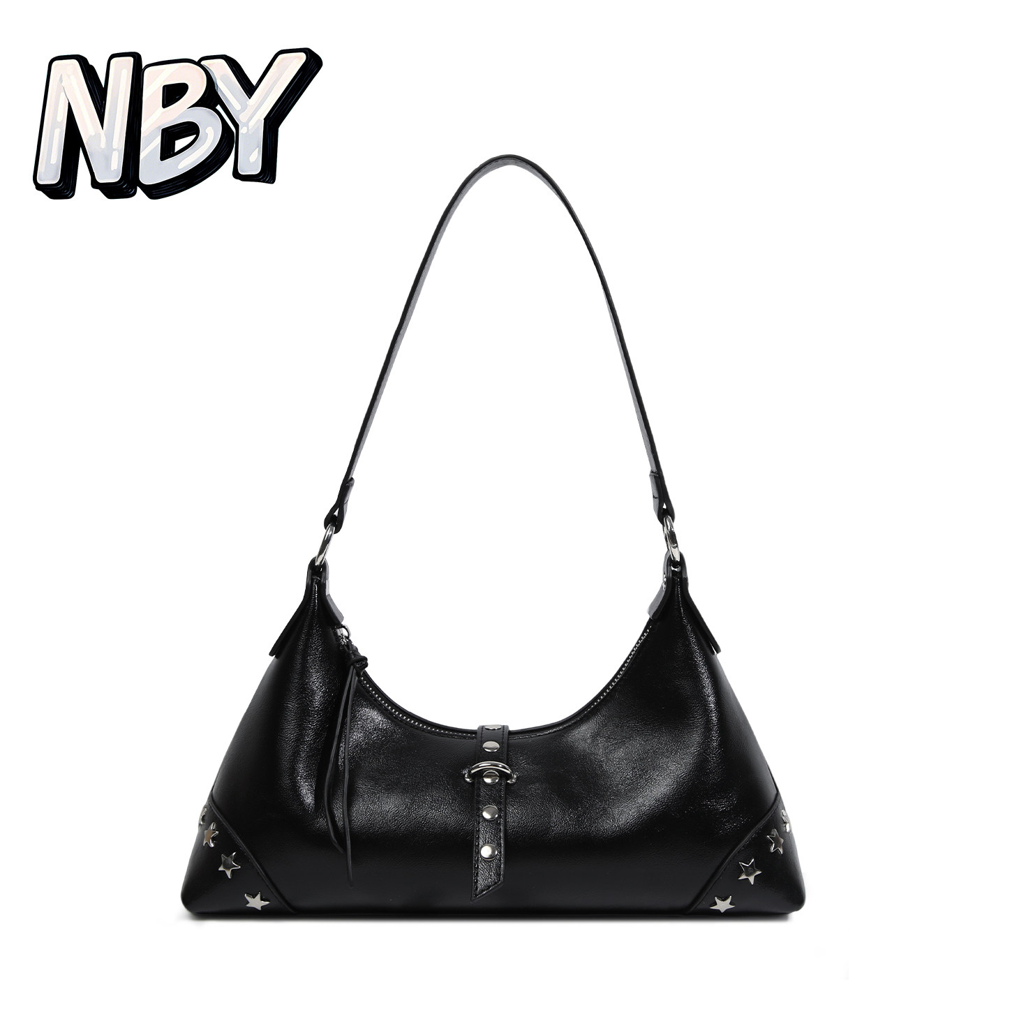 NBY原创国潮小众复古黑色腋下包女Y2K铆钉机车包26早春百搭单肩包,箱包皮具/热销女包/男包,腋下包,淘宝优惠券,粉丝福利购,淘宝优惠卷