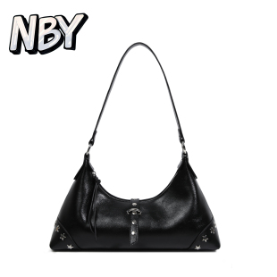 NBY原创国潮小众复古黑色腋下包女Y2K铆钉机车包26早春百搭单肩包
