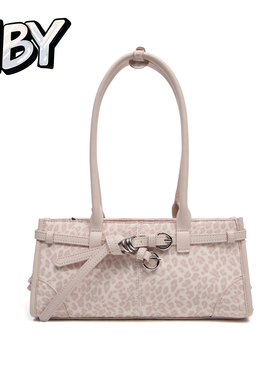 NBY原创潮牌小众复古腋下包25新款粉色豹纹法棍高级感单肩手提包