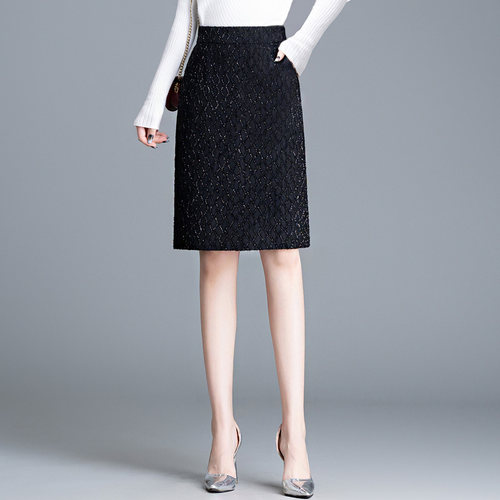 一步包臀小香风亮丝半身裙