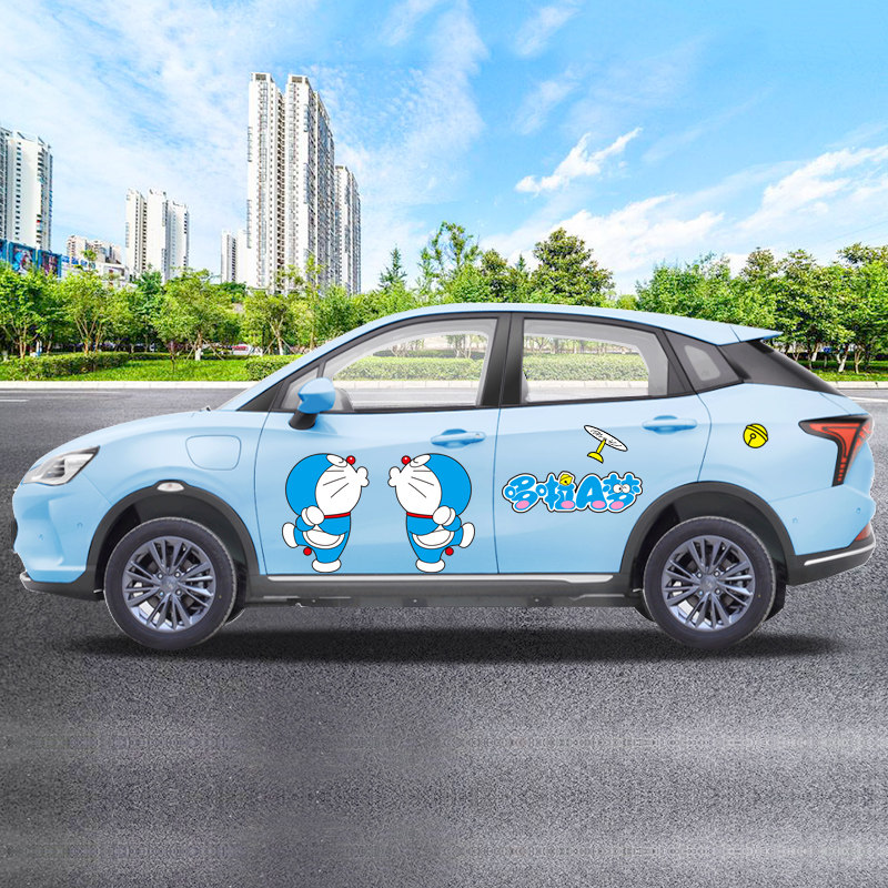 哪吒V专用改装车身贴纸哆啦A梦KT猫卡通可爱装饰个性车门贴画拉花