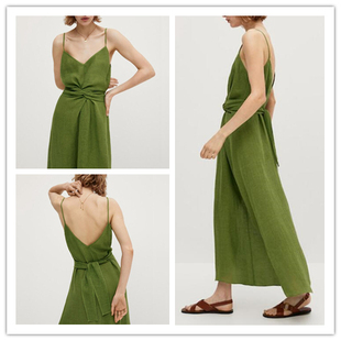 2025年夏季 棉麻连衣裙无袖 新品 长款 吊带裙子 设计感修身 西班牙女装