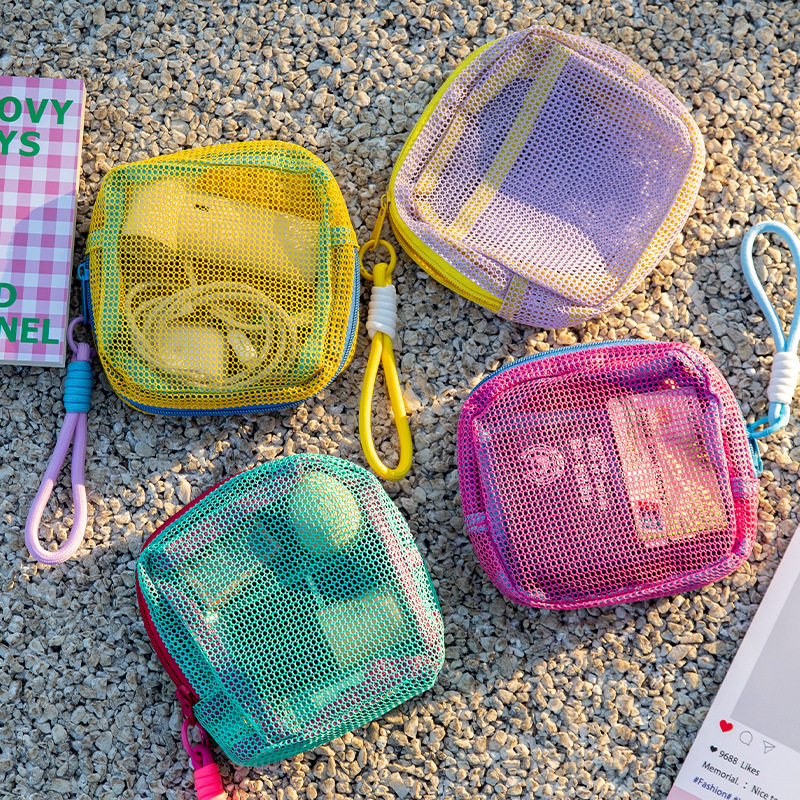 多巴胺手提豆腐包网格网纱便携式户外旅行收纳包多功能洗漱化妆包