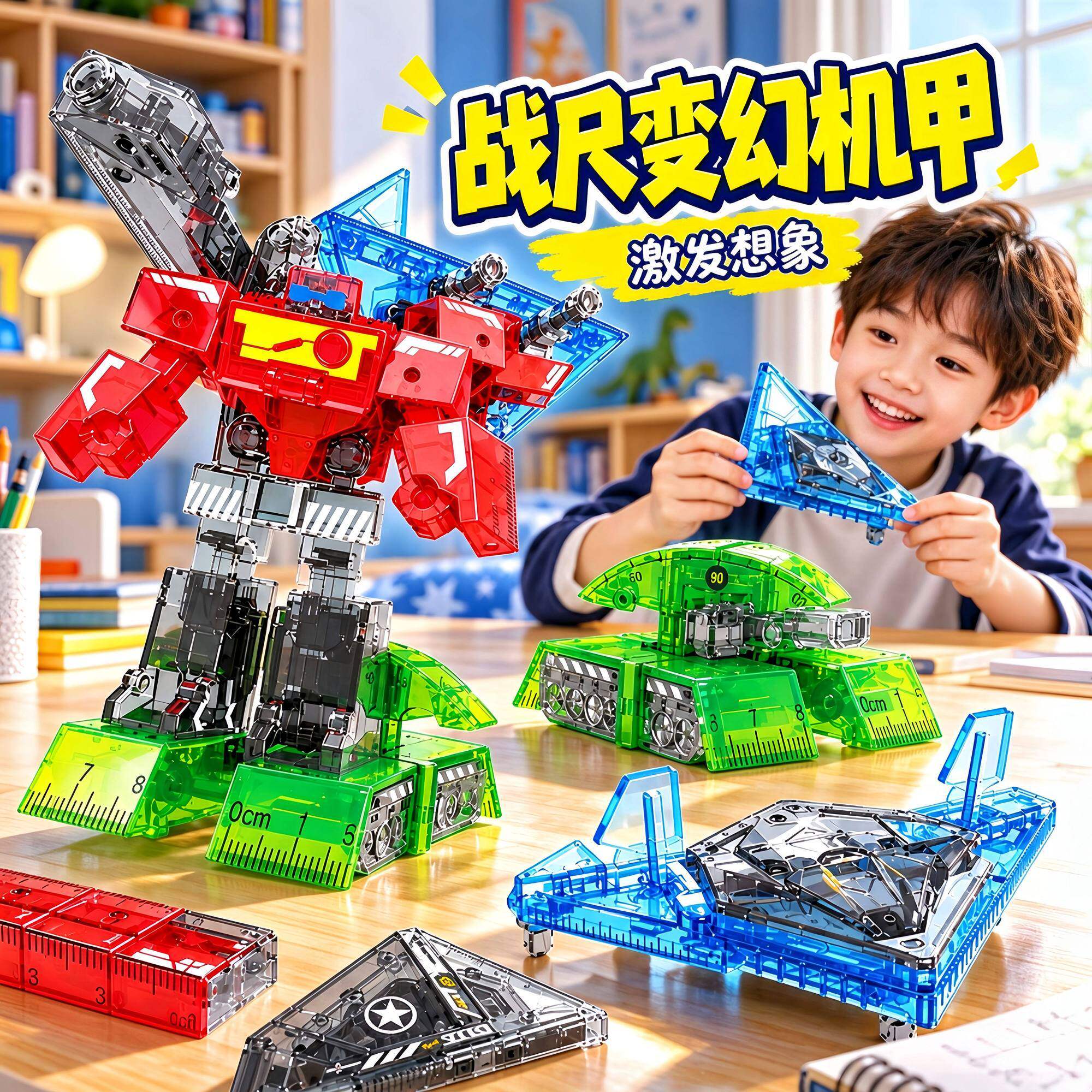 儿童战尺变幻变形机器人擎天尺子创意文具金刚柱玩具模型礼物男孩