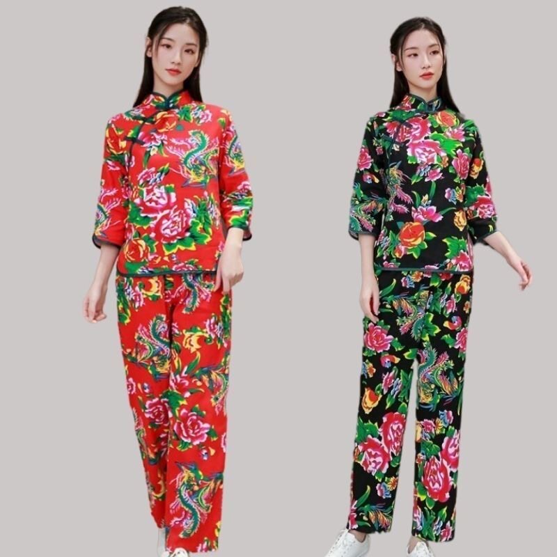 2025新款东北大花布村姑套装民族服装/舞台装