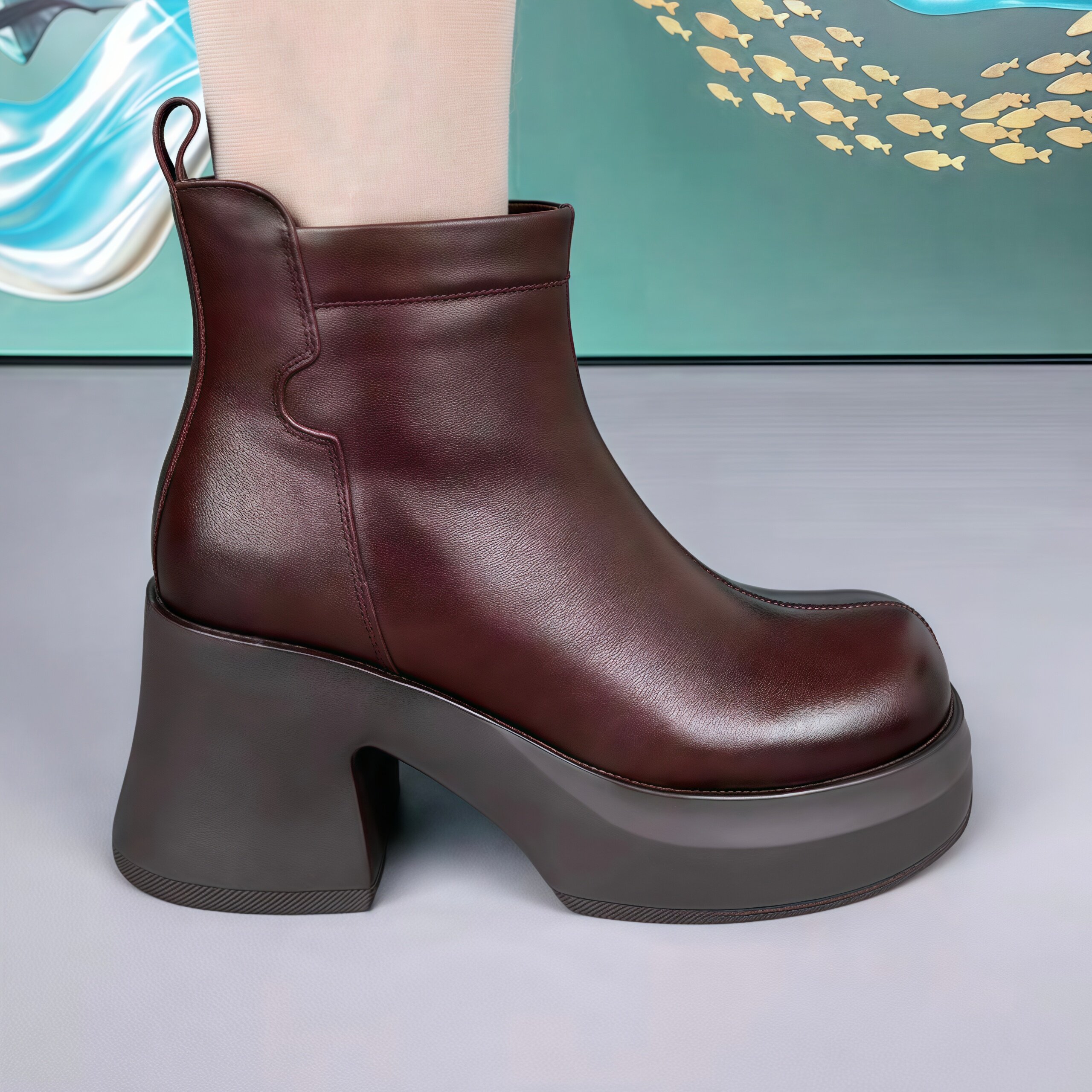 牛皮马丁靴女冬季新款皮毛一体羊毛短靴真皮粗跟厚底小个子增高鞋,女鞋,马丁靴,淘宝优惠券,粉丝福利购,淘宝优惠卷