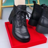 软底软面工作鞋 英伦风马丁靴女2025秋冬新款 真皮短靴粗跟黑色皮鞋