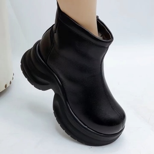 头层牛皮马丁靴女冬季新款复古短靴真皮厚底增高皮毛一体羊毛棉靴