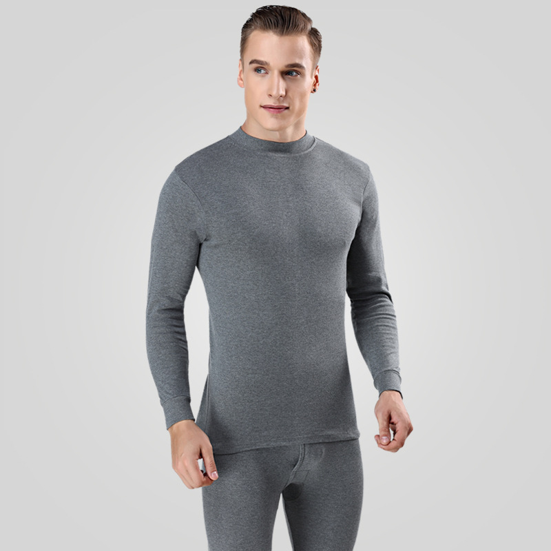 纯棉紧身中老年半高领秋衣秋裤男