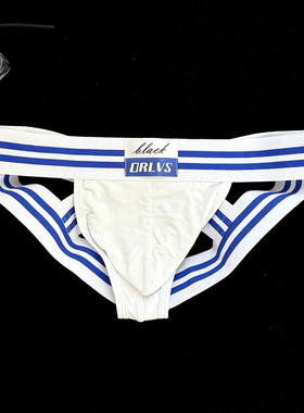 ORLVS男丁字内裤交叉双丁莫代尔海蓝条纹U凸性感低腰提臀运动青年