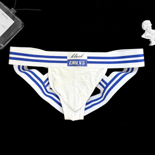 ORLVS男丁字内裤交叉双丁莫代尔海蓝条纹U凸性感低腰提臀运动青年