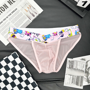 男三角内裤 pump V腰高叉透明超薄卡通性感运动青年 underwear Men