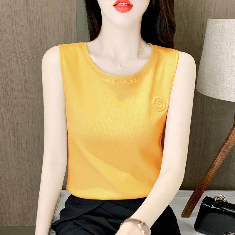 吊带背心女百搭夏季韩版宽松无袖凹凸创意设计白色t恤简约打底衫