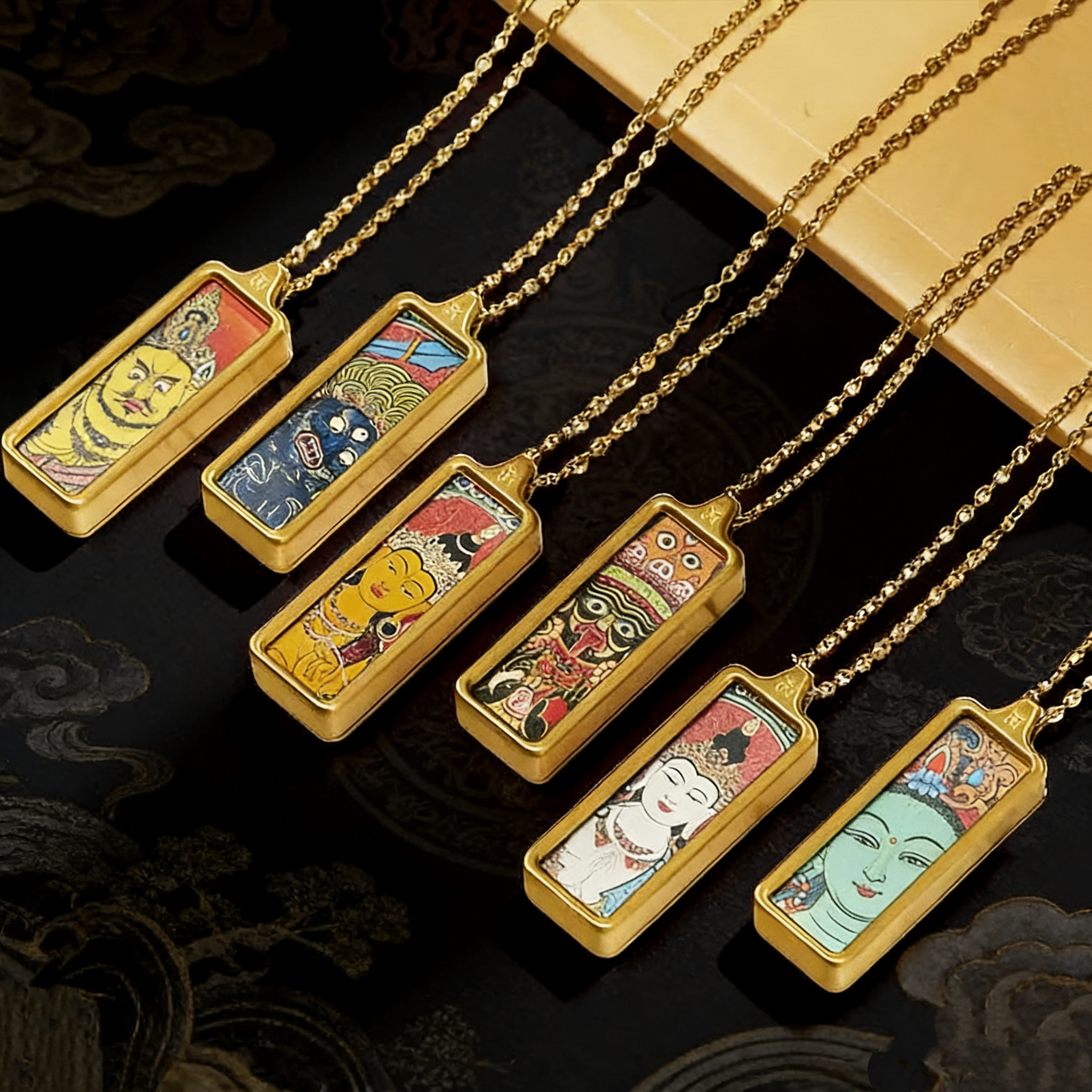 迷你小唐卡黄财吊坠本命大黑天药师绿度母扎基拉姆藏式唐卡吊坠