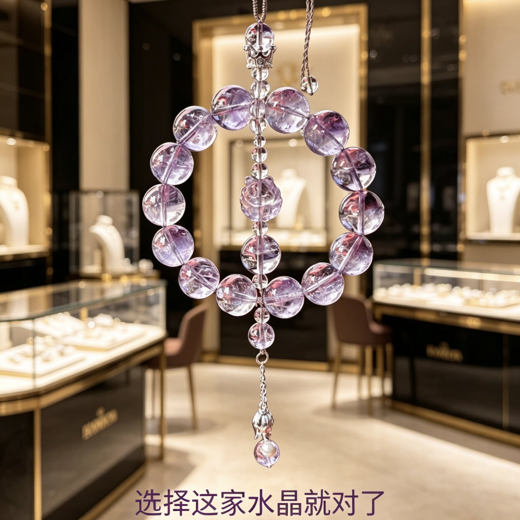 原创天然大颗粒紫水晶吊坠九尾狐铃兰花车挂九紫离火高档礼物车饰