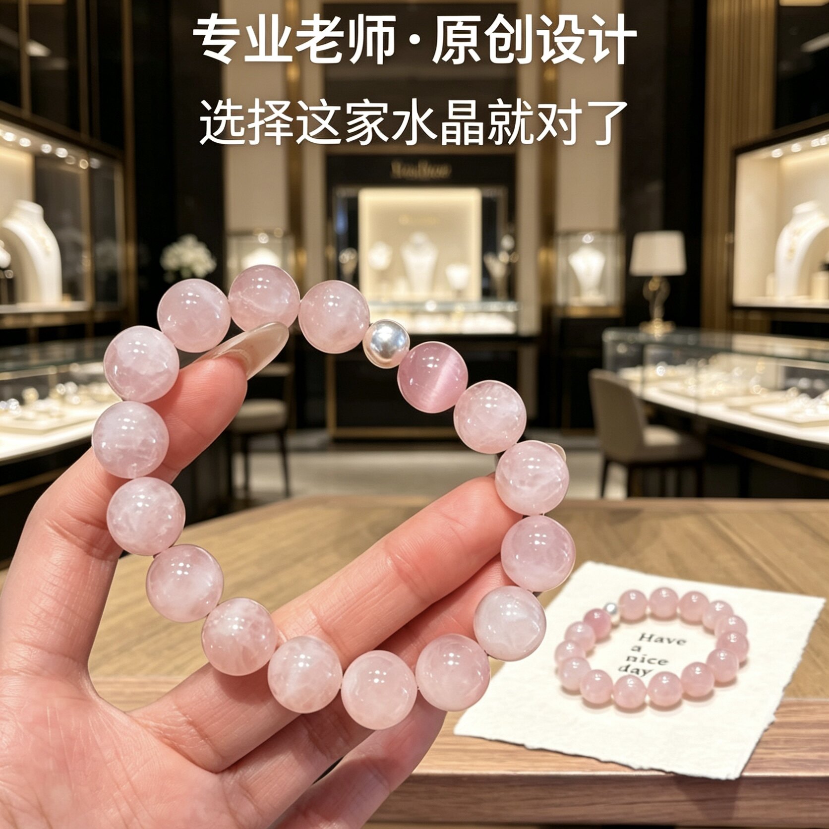 正品天然粉水晶招桃花手链女款粉晶旺人缘转运珠手串送闺蜜礼物
