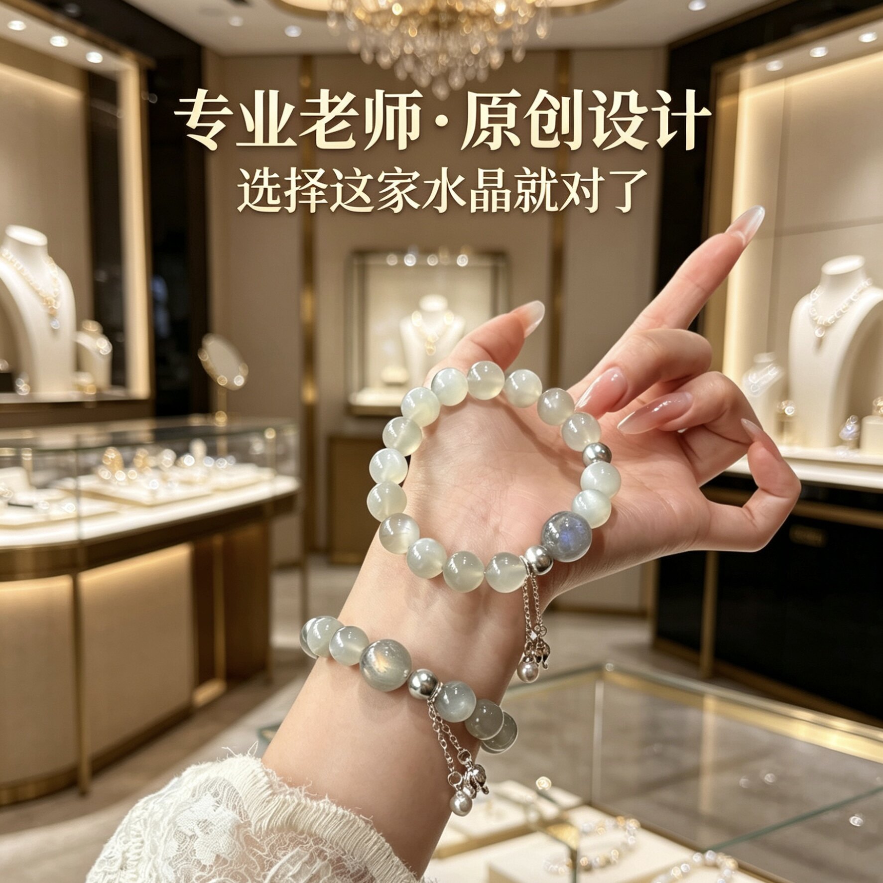 原创天然复古银月光灰月光铃兰花流苏手串清冷感个性气质女款手链