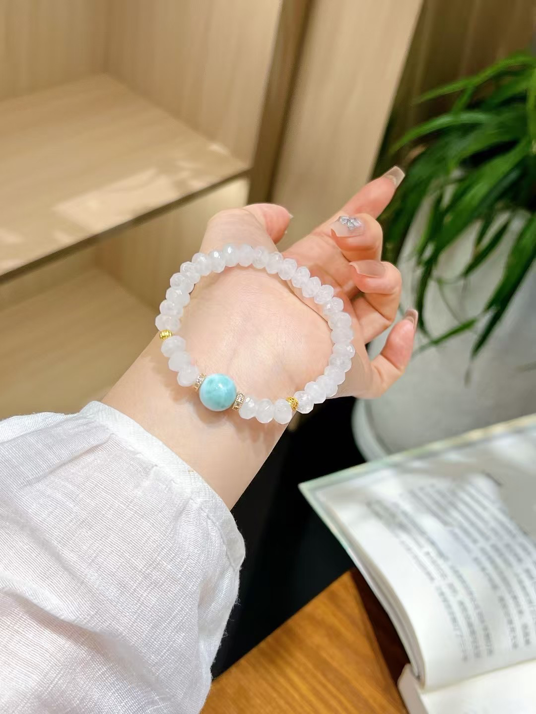 正品天然白月光手链女款单圈海纹石转运手串送女友闺蜜生日礼物
