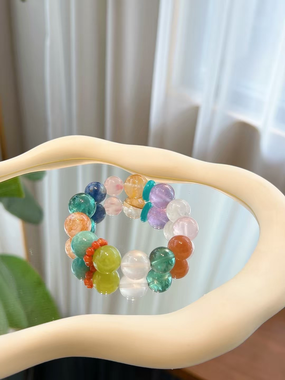 天然水晶大颗粒手链女款单圈蓝晶石橙月光手串送女友闺蜜生日礼物