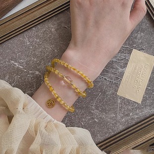 金发晶钛晶三圈手链女天然黄色水晶本命年招财转运珠暴富多圈手串