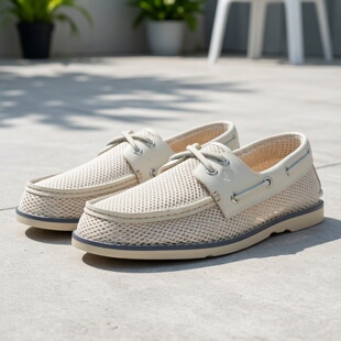 美国SPERRY编织镂空夏季帆布鞋帆船鞋系带驾车鞋休闲皮鞋真皮里男