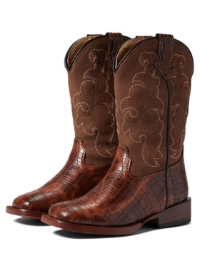 美国Roper儿童刺绣西部牛仔靴蛇纹皮西部马靴中大童骑马靴27-34码