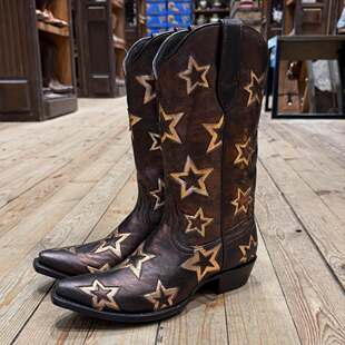 美国ariat牛皮真皮尖头满天星刺绣高筒靴骑马靴复古西部牛仔靴女