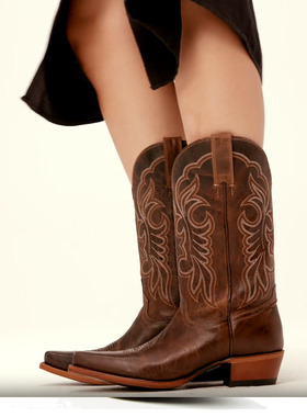 美国西部牛仔靴SHYANNE牛皮真皮里刺绣中筒靴尖头骑马靴马术靴女