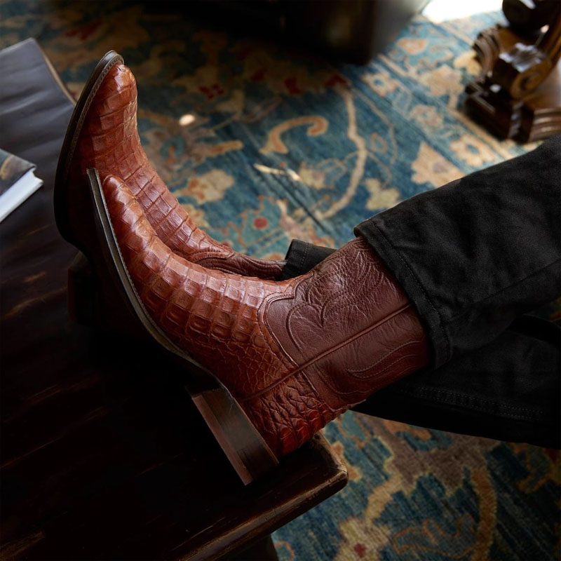 美国产TONY lama鳄鱼皮羊皮拼接刺绣复古西部牛仔靴男真皮骑马靴