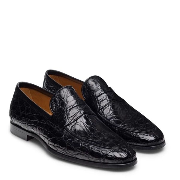 Magnanni西班牙手工真鳄鱼皮真皮里套脚乐福鞋舒适商务正装皮鞋男