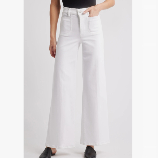 女 显瘦双口袋白色牛仔裤 美国paige弹力丝棉提臀修身 高腰直筒裤