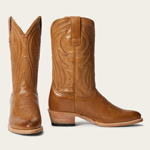 stetson墨西哥手工靴纯色牛皮刺绣短靴骑马靴圆头西部牛仔靴女4色