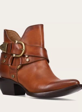 墨西哥产FRYE油蜡牛皮粗高跟真皮尖头切尔西短靴复古西部牛仔靴女