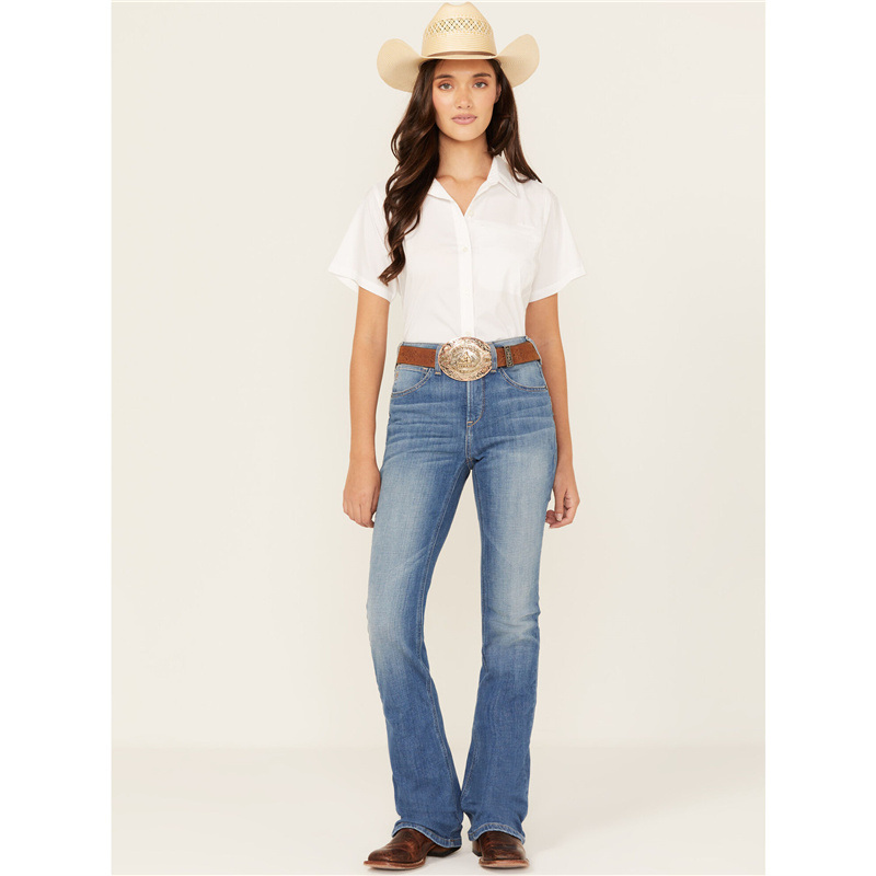 美国代购ARIAT女春夏新款微喇牛仔裤棉质弹力高腰包臀牛仔裤长裤