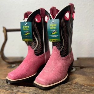 美国ARIAT翅膀刺绣牛皮真皮女童西部牛仔靴中大儿童中筒靴骑马靴