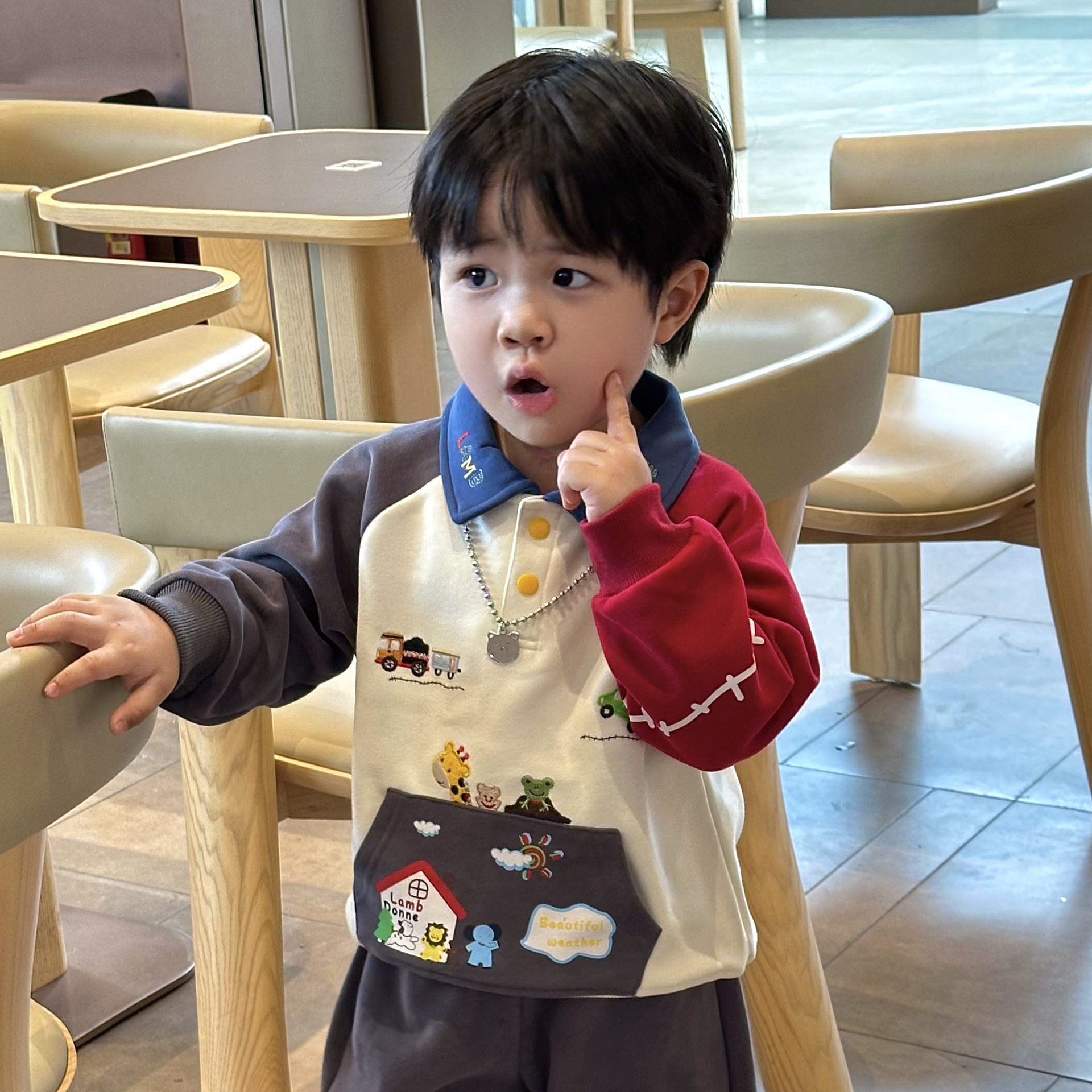 兰顿尼男童宝宝26年秋季新款卫衣中小童时尚休闲百搭翻领T恤上衣2