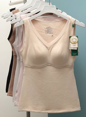 香月明美保暖背心女双面磨毛加厚带胸垫热皮杯修身打底内衣65818